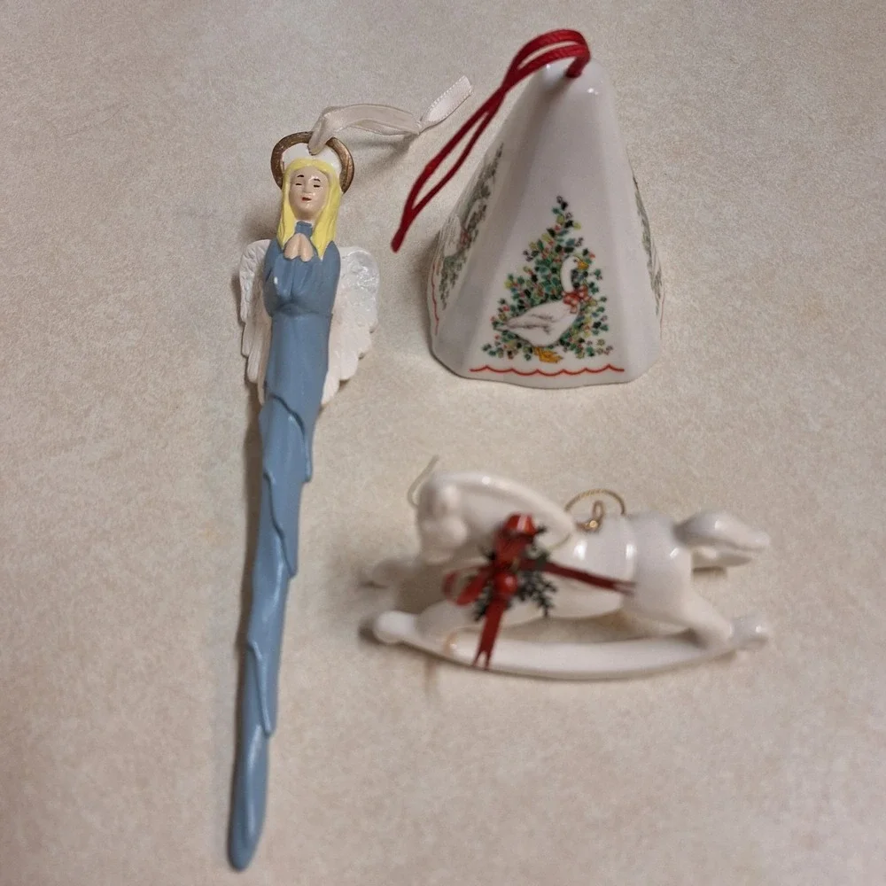 Vintage Christmas Ornament Lot‎ Jasco Goose Porcelain Angel Rocking Horse Decor
